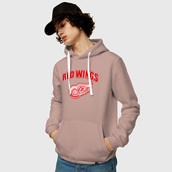 Толстовка-худи хлопковая мужская Detroit Red Wings, цвет: пыльно-розовый — фото 2