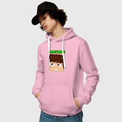 Толстовка-худи хлопковая мужская Огромная голова Стива - Minecraft, цвет: светло-розовый — фото 2
