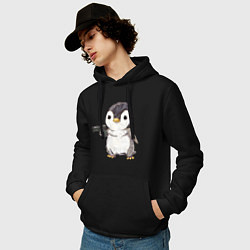 Толстовка-худи хлопковая мужская Пингвин с пистолетом, цвет: черный — фото 2