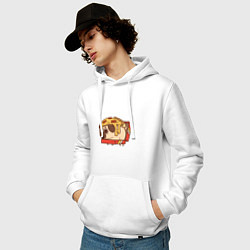 Толстовка-худи хлопковая мужская Мопс-пицца, цвет: белый — фото 2