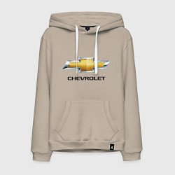 Толстовка-худи хлопковая мужская Chevrolet логотип, цвет: миндальный