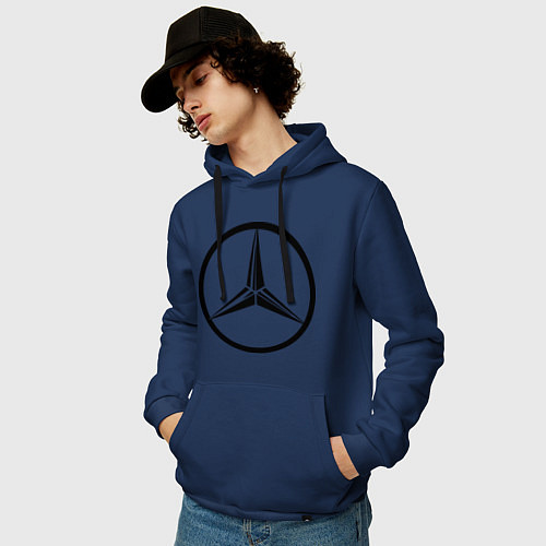 Мужская толстовка-худи Mercedes-Benz logo / Тёмно-синий – фото 3