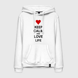 Толстовка-худи хлопковая мужская Keep Calm & Love Life, цвет: белый