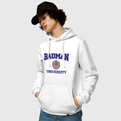 Толстовка-худи хлопковая мужская BAUMAN University, цвет: белый — фото 2