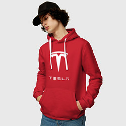 Толстовка-худи хлопковая мужская TESLA Mobile, цвет: красный — фото 2