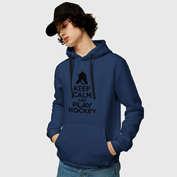 Толстовка-худи хлопковая мужская Keep Calm & Play Hockey, цвет: тёмно-синий — фото 2