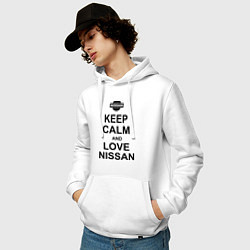 Толстовка-худи хлопковая мужская Keep Calm & Love Nissan, цвет: белый — фото 2