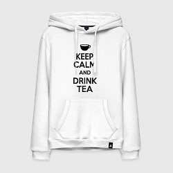 Толстовка-худи хлопковая мужская Keep Calm & Drink Tea, цвет: белый