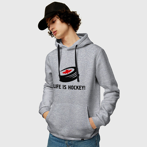 Мужская толстовка-худи Life is hockey! / Меланж – фото 3