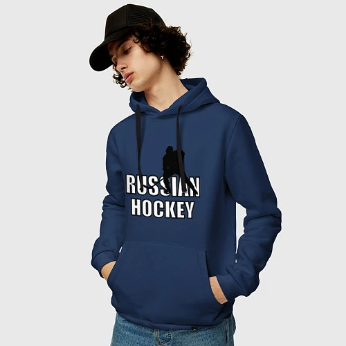 Мужская толстовка-худи Russian hockey / Тёмно-синий – фото 3