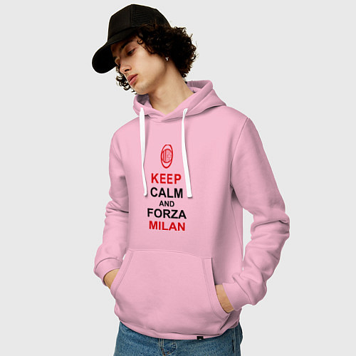 Мужская толстовка-худи Keep Calm & Forza Milan / Светло-розовый – фото 3