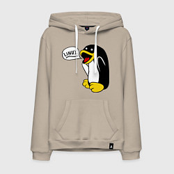 Толстовка-худи хлопковая мужская Пингвин: Linux цвета миндальный — фото 1
