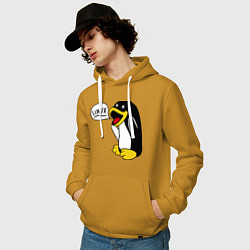 Толстовка-худи хлопковая мужская Пингвин: Linux, цвет: горчичный — фото 2