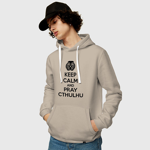 Мужская толстовка-худи Keep Calm & Pray Cthulhu / Миндальный – фото 3