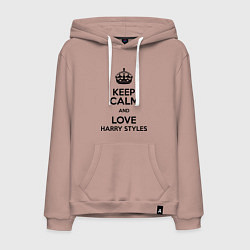 Толстовка-худи хлопковая мужская Keep Calm & Love Harry Styles, цвет: пыльно-розовый