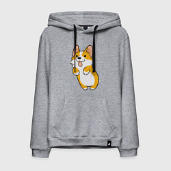 Толстовка-худи хлопковая мужская Корги лапочка, цвет: меланж