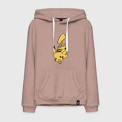 Толстовка-худи хлопковая мужская Радостный Пикачуха, цвет: пыльно-розовый