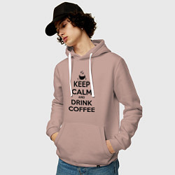 Толстовка-худи хлопковая мужская Keep Calm & Drink Coffee, цвет: пыльно-розовый — фото 2