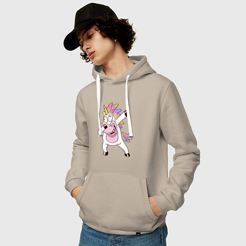 Мужская толстовка-худи Dabbing Unicorn / Миндальный – фото 3