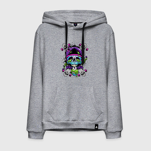 Мужская толстовка-худи Crazy skull - skateboard / Меланж – фото 1