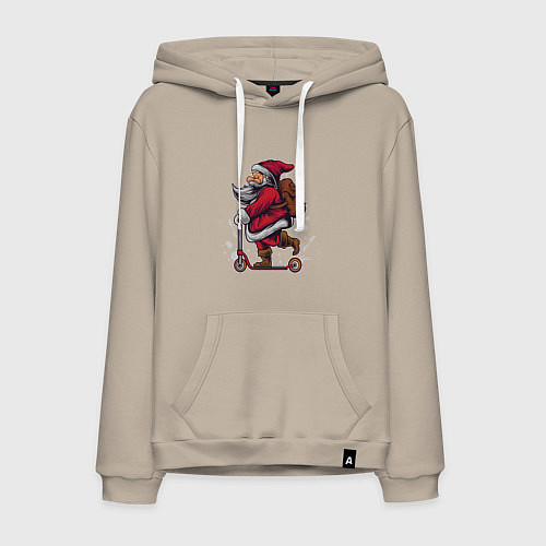 Мужская толстовка-худи Санта на самокате / Миндальный – фото 1