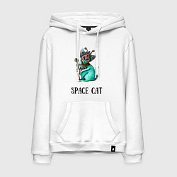 Толстовка-худи хлопковая мужская Space cat, цвет: белый
