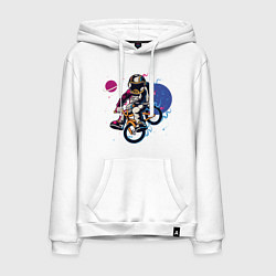 Толстовка-худи хлопковая мужская Космонавт на велосипеде, цвет: белый