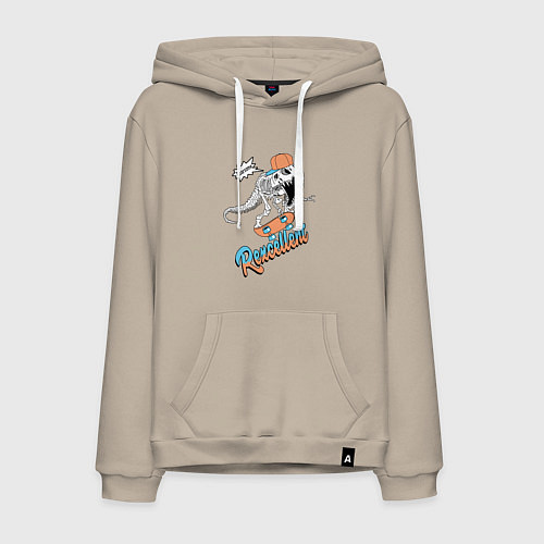 Мужская толстовка-худи Динозавр на скейте / Миндальный – фото 1