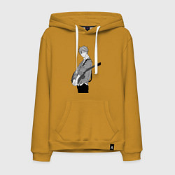 Толстовка-худи хлопковая мужская Сато Мафую с гитарой чб, цвет: горчичный