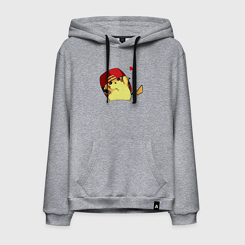 Мужская толстовка-худи Пикачу под бейсболкой / Меланж – фото 1