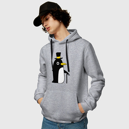 Мужская толстовка-худи Пингвин в шляпе / Меланж – фото 3