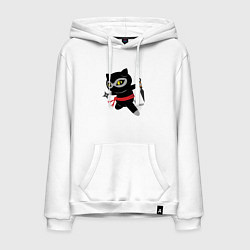 Толстовка-худи хлопковая мужская Ninja Cat, цвет: белый