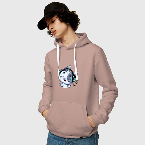 Мужская толстовка-худи Котик в наушниках / Пыльно-розовый – фото 3