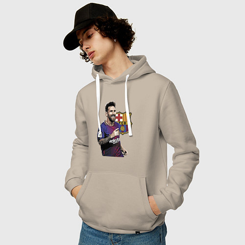 Мужская толстовка-худи Lionel Messi Barcelona Argentina / Миндальный – фото 3