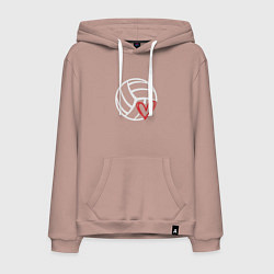 Толстовка-худи хлопковая мужская Love Volleyball, цвет: пыльно-розовый