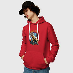 Толстовка-худи хлопковая мужская Пивозавриха Динозавр с пивом, цвет: красный — фото 2