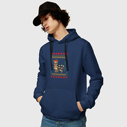 Толстовка-худи хлопковая мужская Рождественский свитер Йоркшик, цвет: тёмно-синий — фото 2