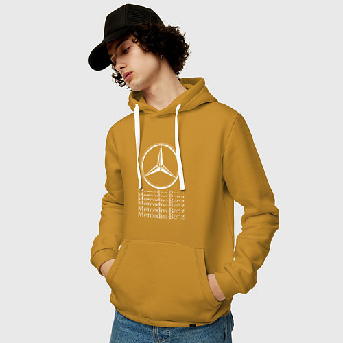 Мужская толстовка-худи MERCEDES-BENZ МЕРСЕДЕС-БЕНЗ LOGO / Горчичный – фото 3