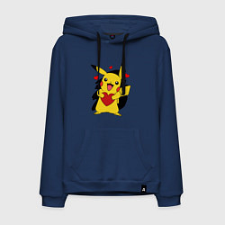 Толстовка-худи хлопковая мужская ПИКАЧУ И СЕРДЕЧКО POKENON PIKACHU LOVE, цвет: тёмно-синий