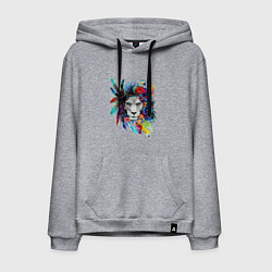 Толстовка-худи хлопковая мужская Лев в цветах и перьях, цвет: меланж