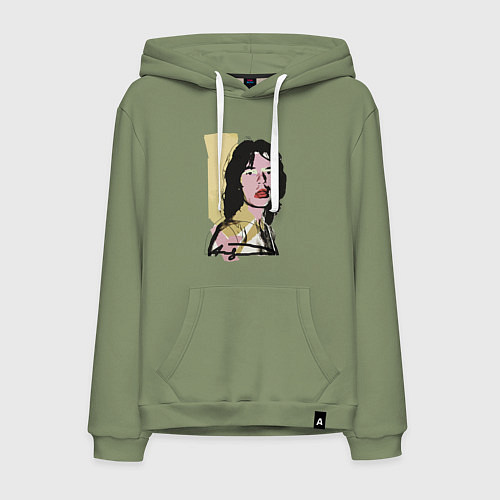 Мужская толстовка-худи Andy Warhol - Mick Jagger pop art / Авокадо – фото 1