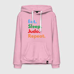Толстовка-худи хлопковая мужская Eat Sleep Judo Repeat, цвет: светло-розовый