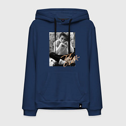 Толстовка-худи хлопковая мужская Черно-белое фото Шаламе с автографом, цвет: тёмно-синий