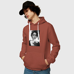 Толстовка-худи хлопковая мужская Timothee Chalamet с розами, цвет: кирпичный — фото 2