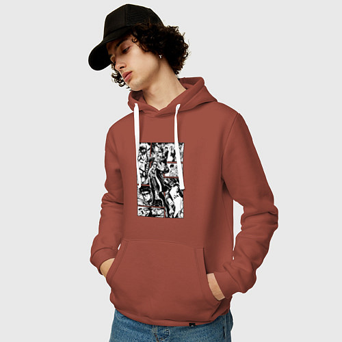 Мужская толстовка-худи ДЖотаро Куджо на панели манги / Кирпичный – фото 3