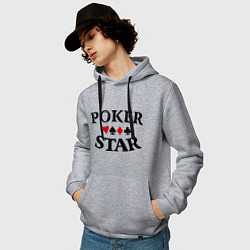 Толстовка-худи хлопковая мужская Poker Star цвета меланж — фото 2