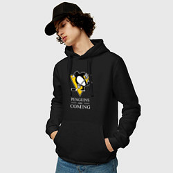 Толстовка-худи хлопковая мужская Penguins are coming, Pittsburgh Penguins, Питтсбур, цвет: черный — фото 2