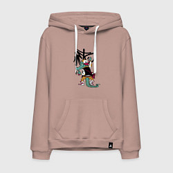 Толстовка-худи хлопковая мужская Крокодил рисует граффити, цвет: пыльно-розовый