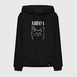 Толстовка-худи хлопковая мужская Nirvana Rock Cat, НИРВАНА, цвет: черный