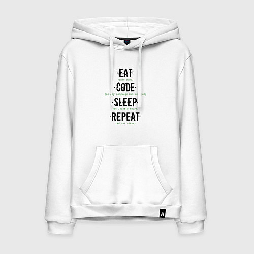 Мужская толстовка-худи EAT CODE SLEEP REPEAT / Белый – фото 1